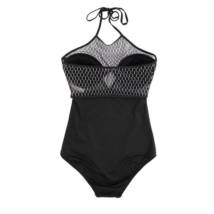 Maillot de bain une pièce noir Nolisse pour femme avec haut licou en résille texturée et découpe goutte d'eau....