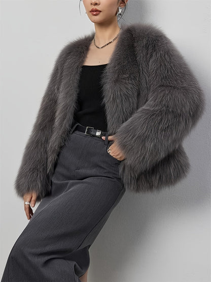 Elegant Gray Faux Fur Coat Fiona