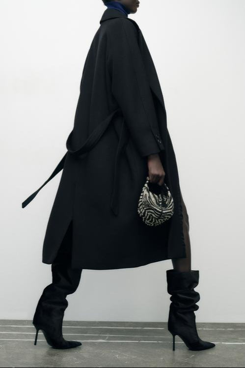 LONG WOOL BELTED COAT