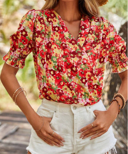 Blouse Fleurie Rouge