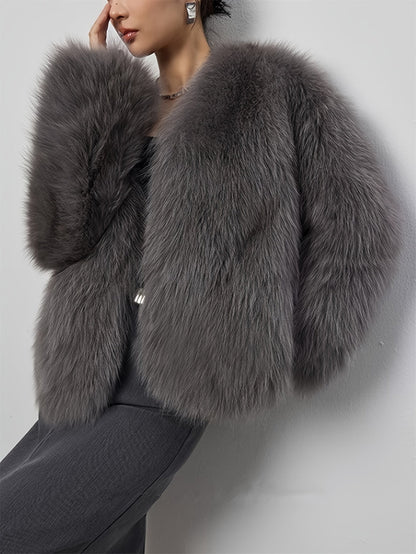 Elegant Gray Faux Fur Coat Fiona