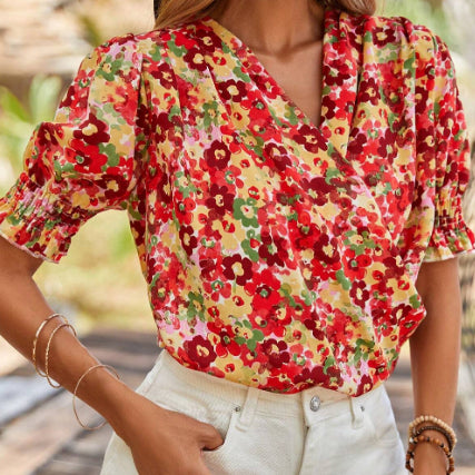 Blouse Fleurie Rouge