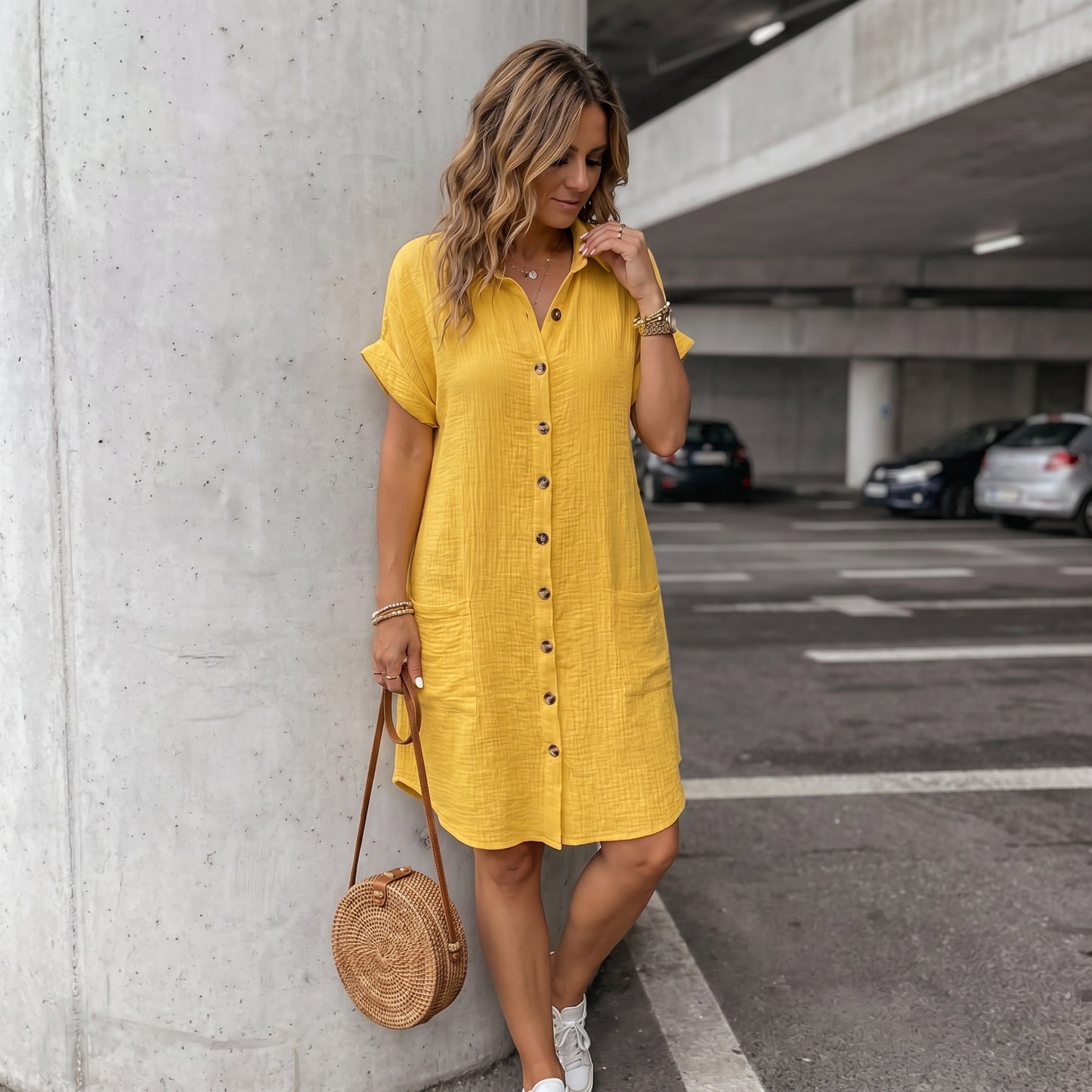 Robe en lin chic à boutons