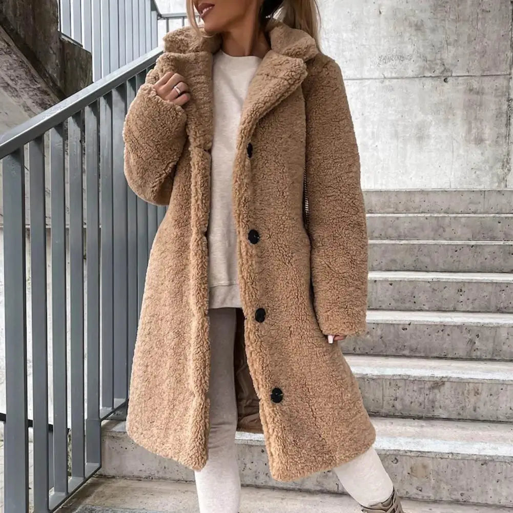 Thick Plush Coat Single-Breasted Long Outwear Evangeline