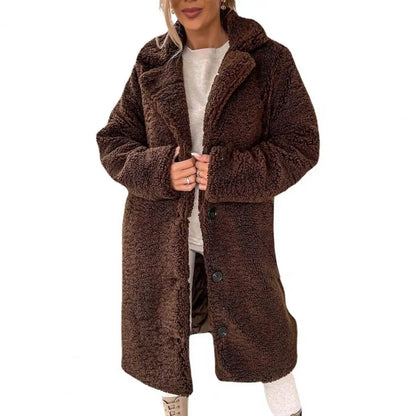 Thick Plush Coat Single-Breasted Long Outwear Evangeline