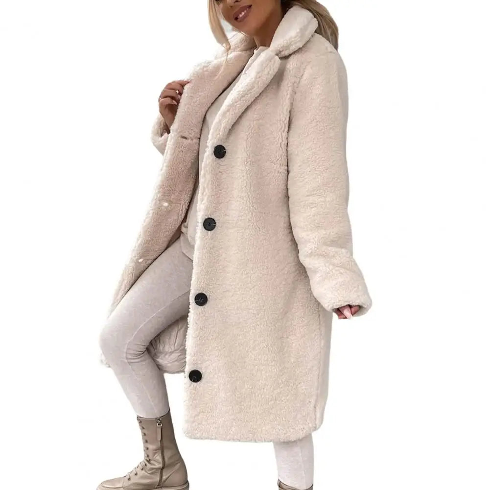 Thick Plush Coat Single-Breasted Long Outwear Evangeline