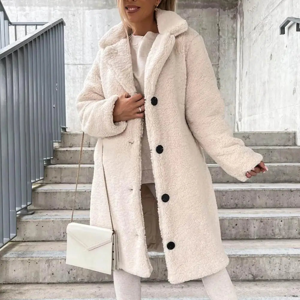 Thick Plush Coat Single-Breasted Long Outwear Evangeline