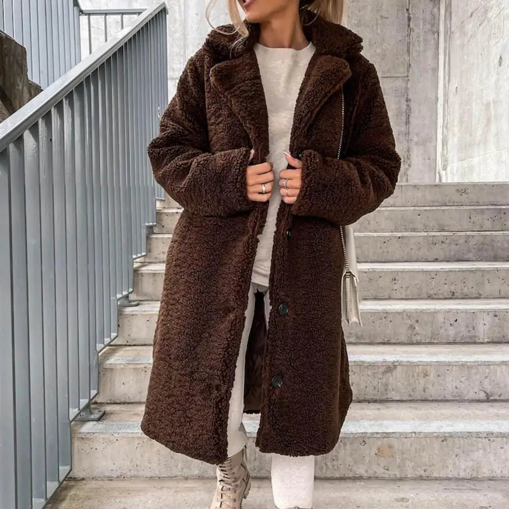 Thick Plush Coat Single-Breasted Long Outwear Evangeline