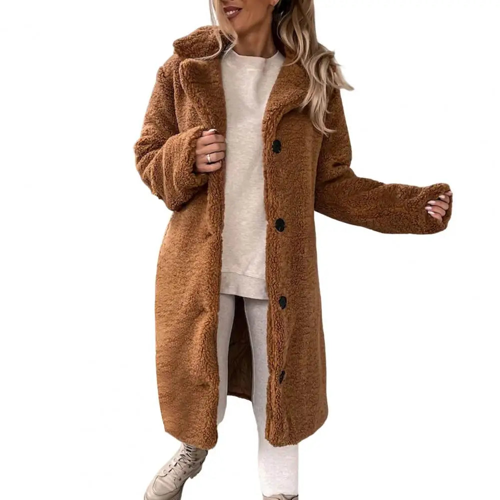 Thick Plush Coat Single-Breasted Long Outwear Evangeline