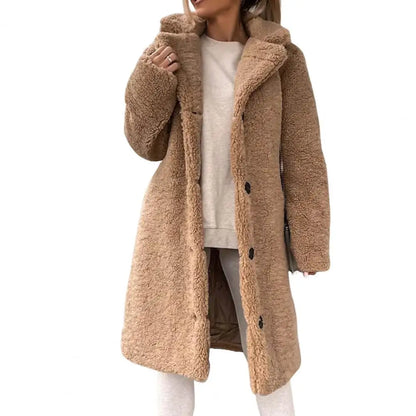 Thick Plush Coat Single-Breasted Long Outwear Evangeline