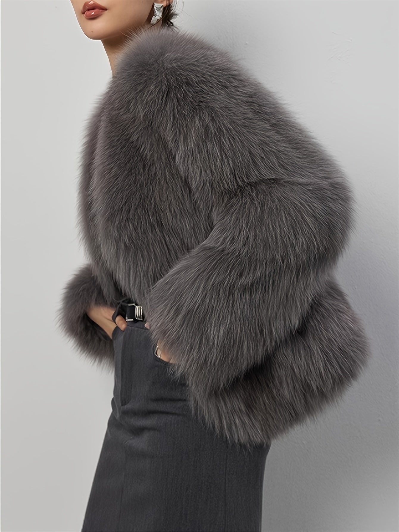 Elegant Gray Faux Fur Coat Fiona