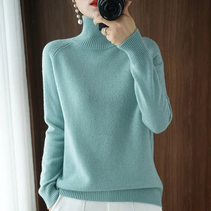 Pull en Tricot à Col Roulé Uni Pour Femme