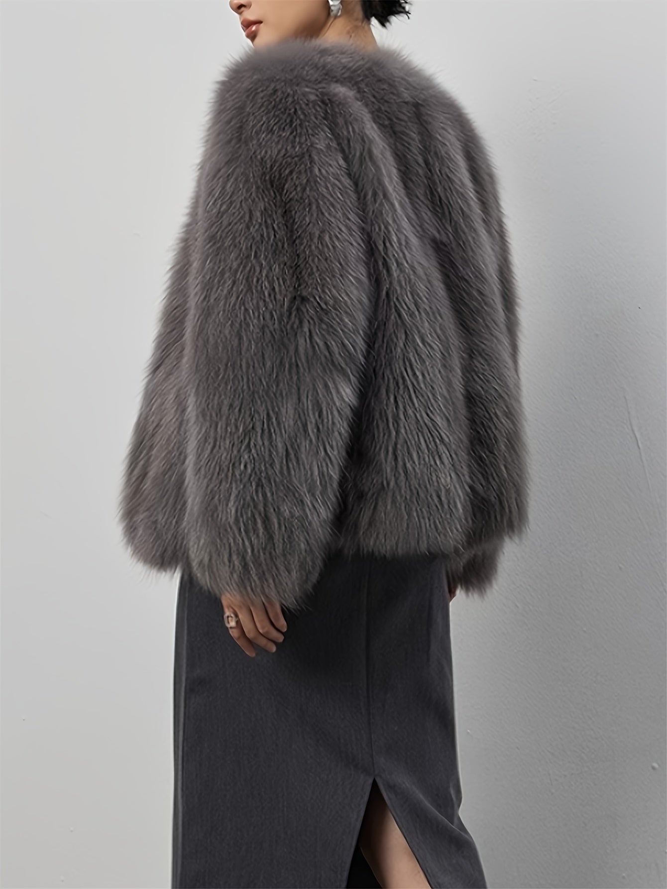 Elegant Gray Faux Fur Coat Fiona